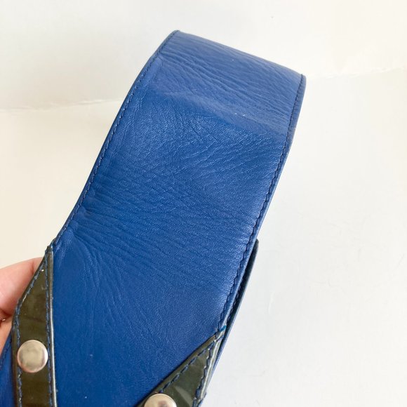 Vtg Ugo Correani Blue Italian Leather Wide Belt Womens Size 44 XS S 28-29\